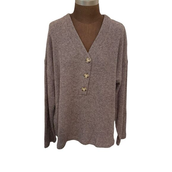 J. Jill Sweater 3 Button Jumper Knit Taupe Burnt Umber Women’s XL New With Tags - Picture 1 of 7